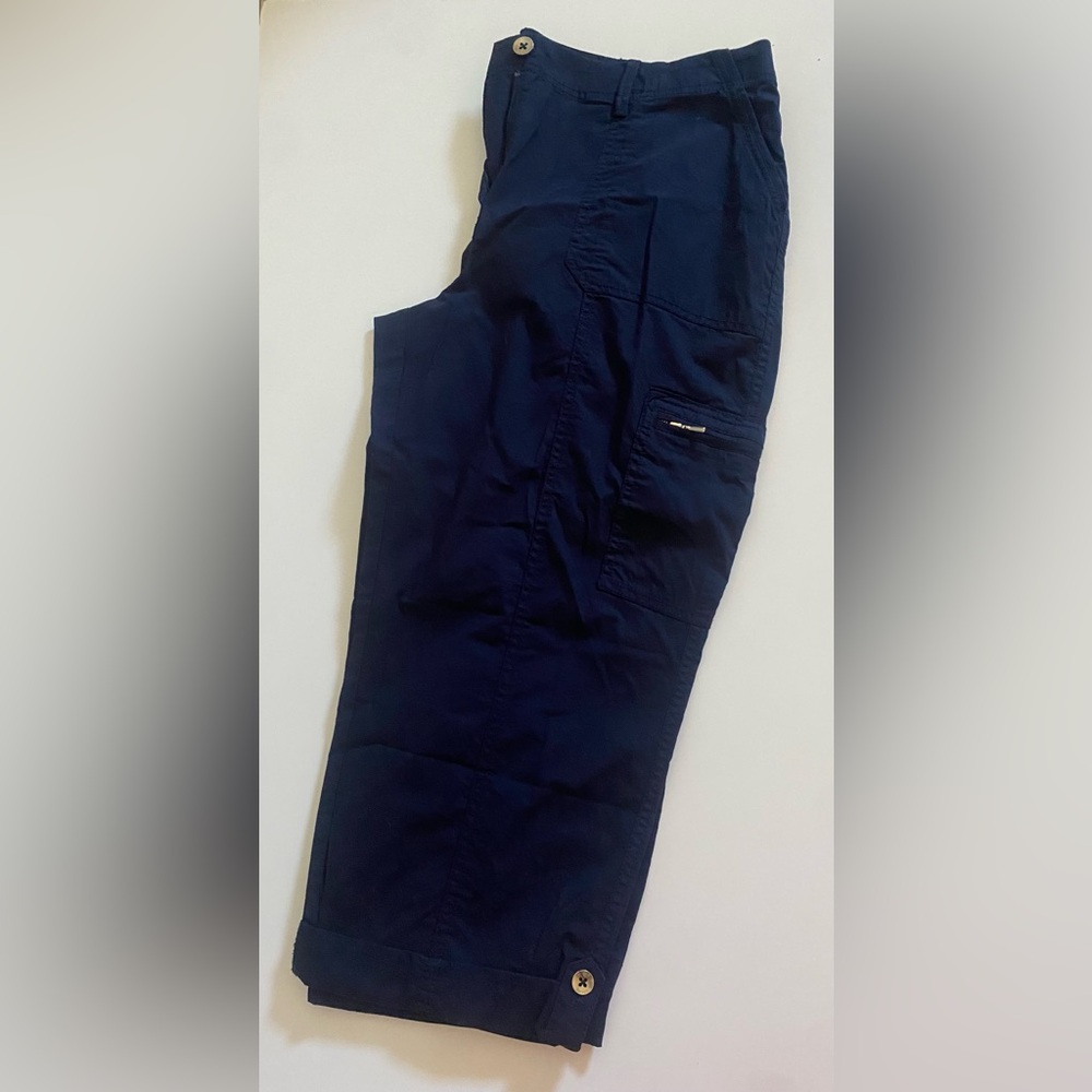 Chico's Navy Capris with Button Accents